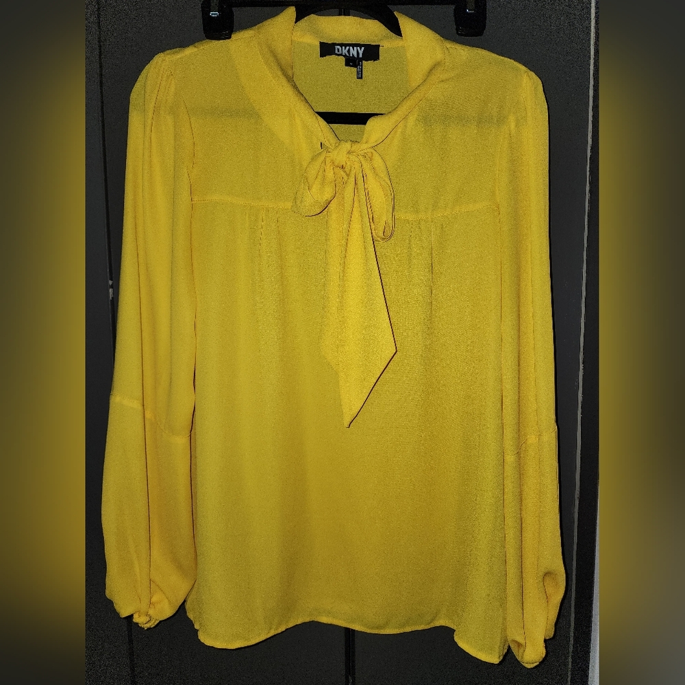 DKNY Yellow Tie Neck Blouse - Picture 4 of 4